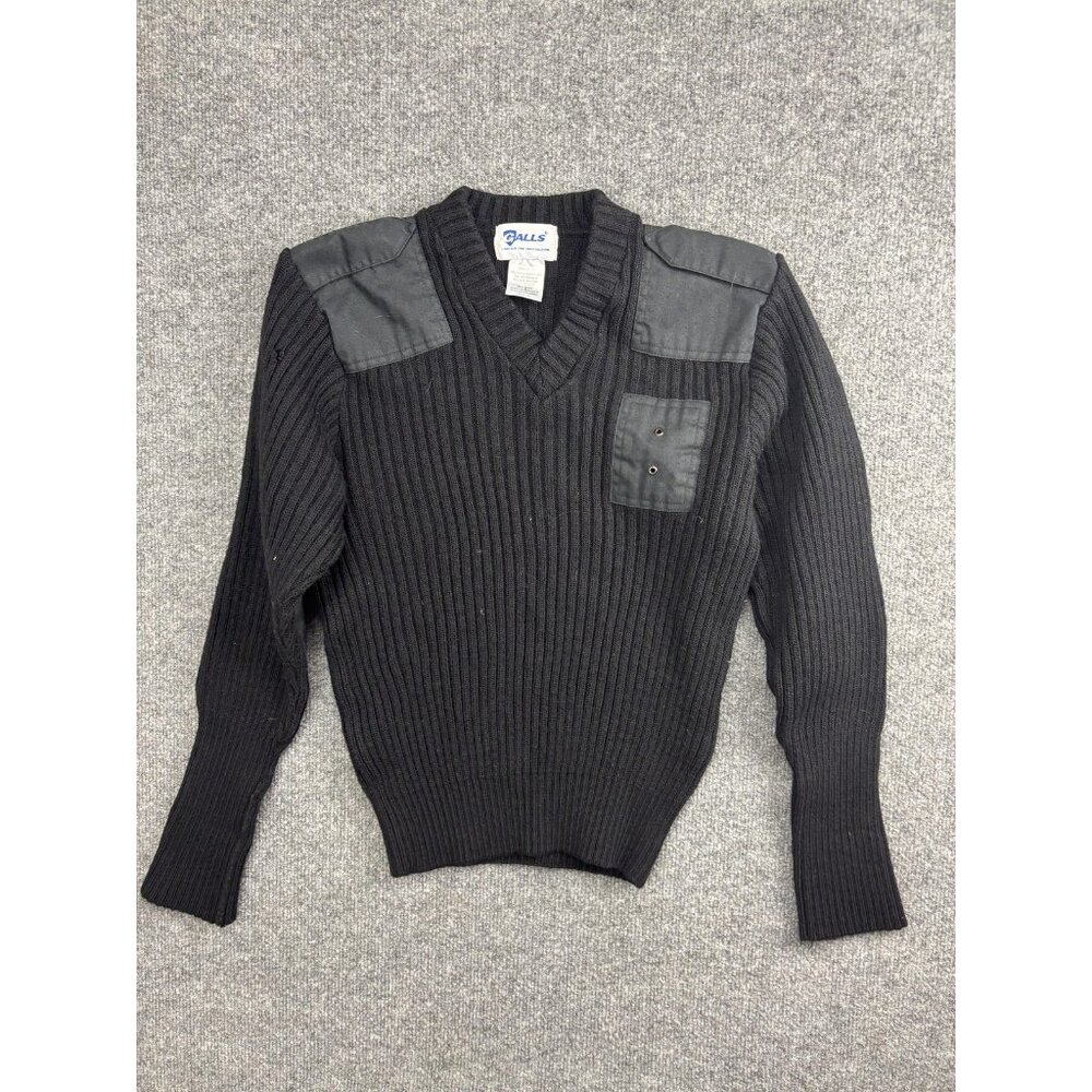Galls‎ Sweater Mens Small Black Rib Knit Commando V Neck Shoulder Patches Pocket